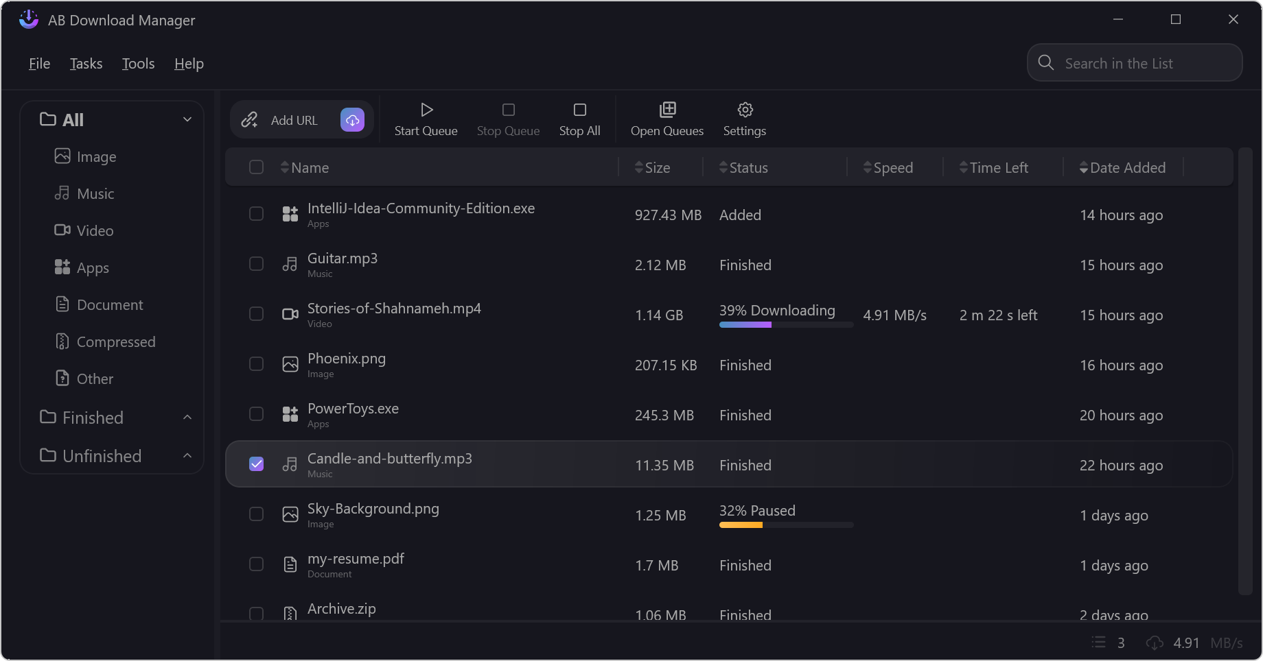 AB Download Manager 下载任务主界面