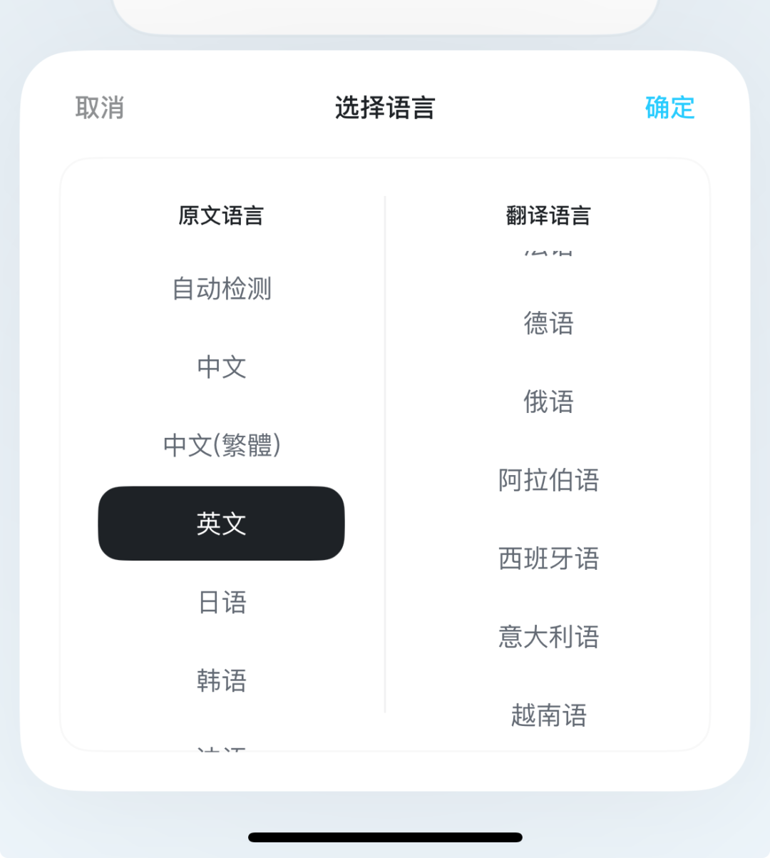 Para 翻译的语言选择与自动检测