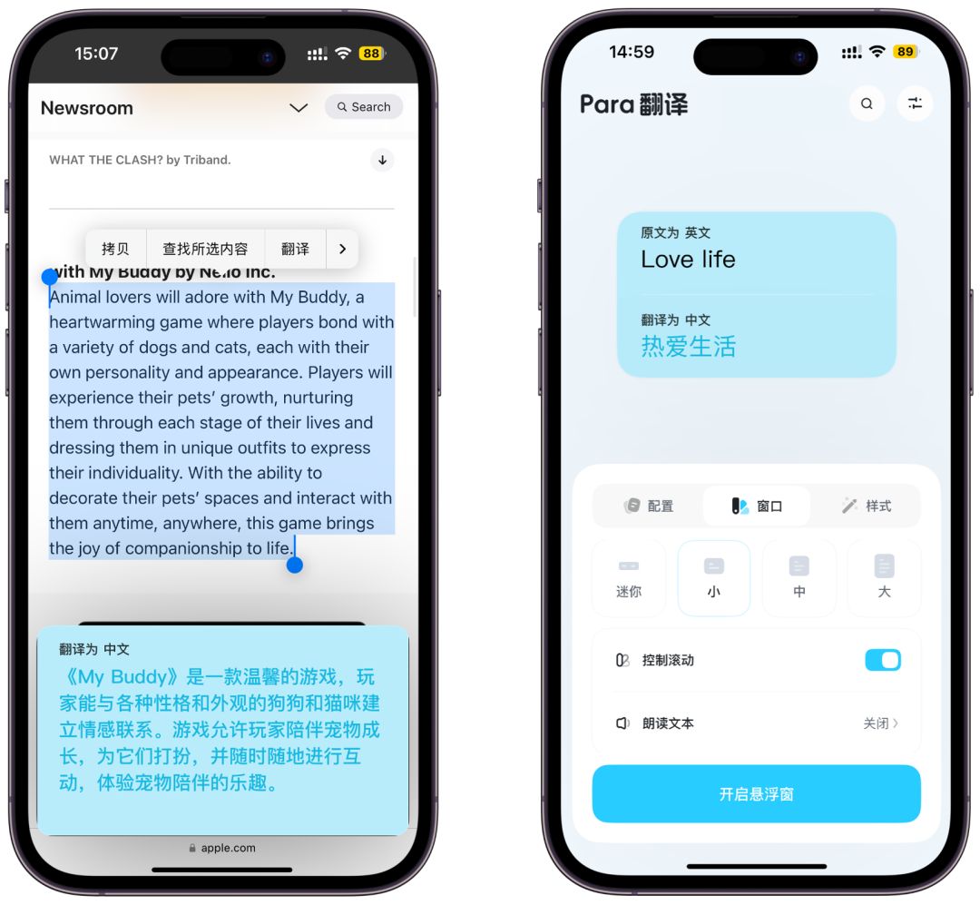Para 翻译的浮窗样式设置